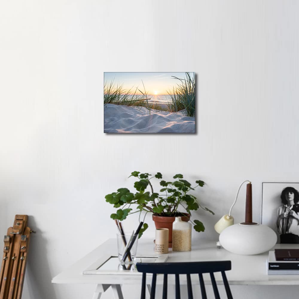 Sandy Beach Seascape Canvas Wall Art Sunset at the Baltic Sea Artwork with Weeds Ocean Nature Landscape for Bedroom Wall Decor for Living Room Hang Pictures Wall Artwork 8x12in - Image 4