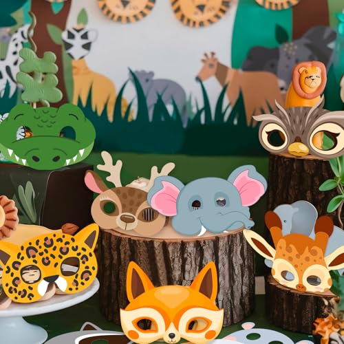 Huxolynifty Tiermasken Partyzubehör,16 Stuick Party Animals Masken Dschungel Deko für geburtstag Dschungel Safari Thema Geburtstag Verkleiden Partyzubehör