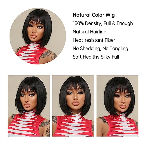 Perruque de cheveux naturels Bob noir avec frange thermorésistante - 3