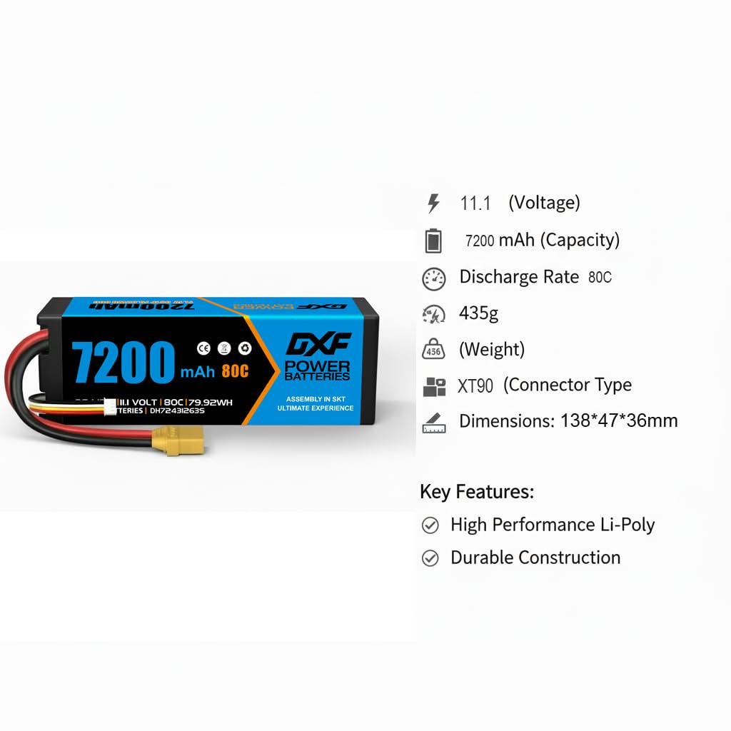 DXF 3S LiPo akumulator 11,1 V 7200 mAh 80C twarda obudowa z wtyczką XT90 RC bateria do samochodu, samolotu, helikoptera, łodzi, wózka, ciężarówki, 1:8, 1:10, wysoka wydajność, długa żywotność
