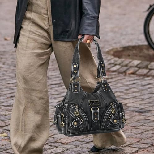 Image of Angel Kiss Purses for Women Small Hobo Shoulder Bags Vagen Leather Multi-Pocket Tote Bag with Zipper