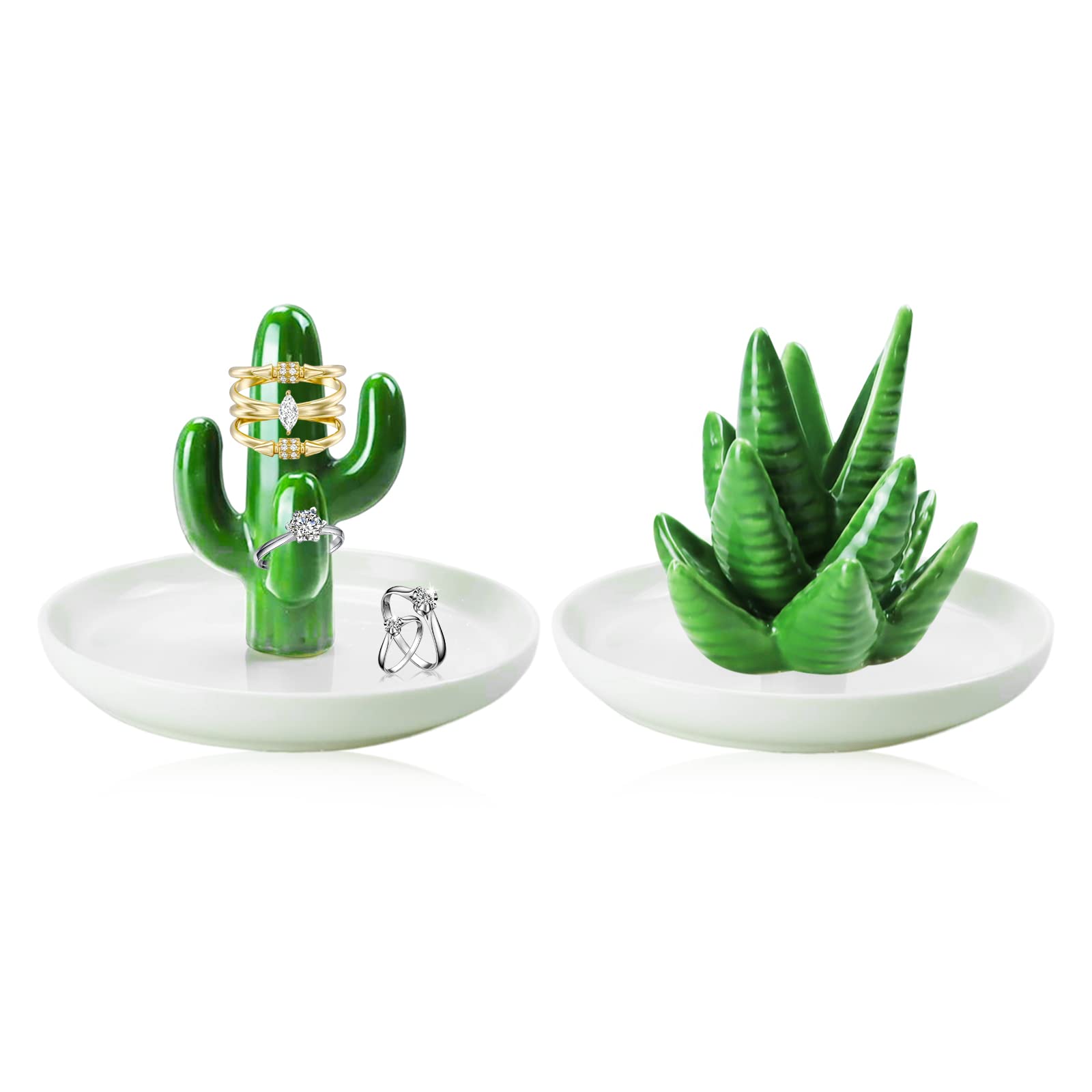 HOME SMILE Support pour bague en céramique à l'aloès, motif cactus pour bijoux, cadeaux d'anniversaire pour femme HOME SMILE Support pour bague en céramique à l'aloès, motif cactus pour bijoux, cadeaux d'anniversaire pour femme