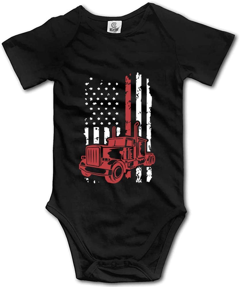 Big Rig Semi Truck National Flaf Design Novelty Baby Bodysuit Short Sleeve Newborn Onesie