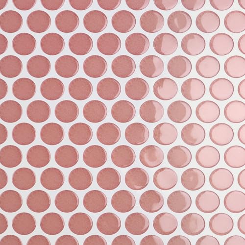 CRE8TIVE Credence Adhesive pour Cuisine Rose Mosaique Carrelage Rond 4 Pièces Dalle PVC Adhesive Murale Autocollant Rose Carrelage Adhesif Mural Salle de Bain...