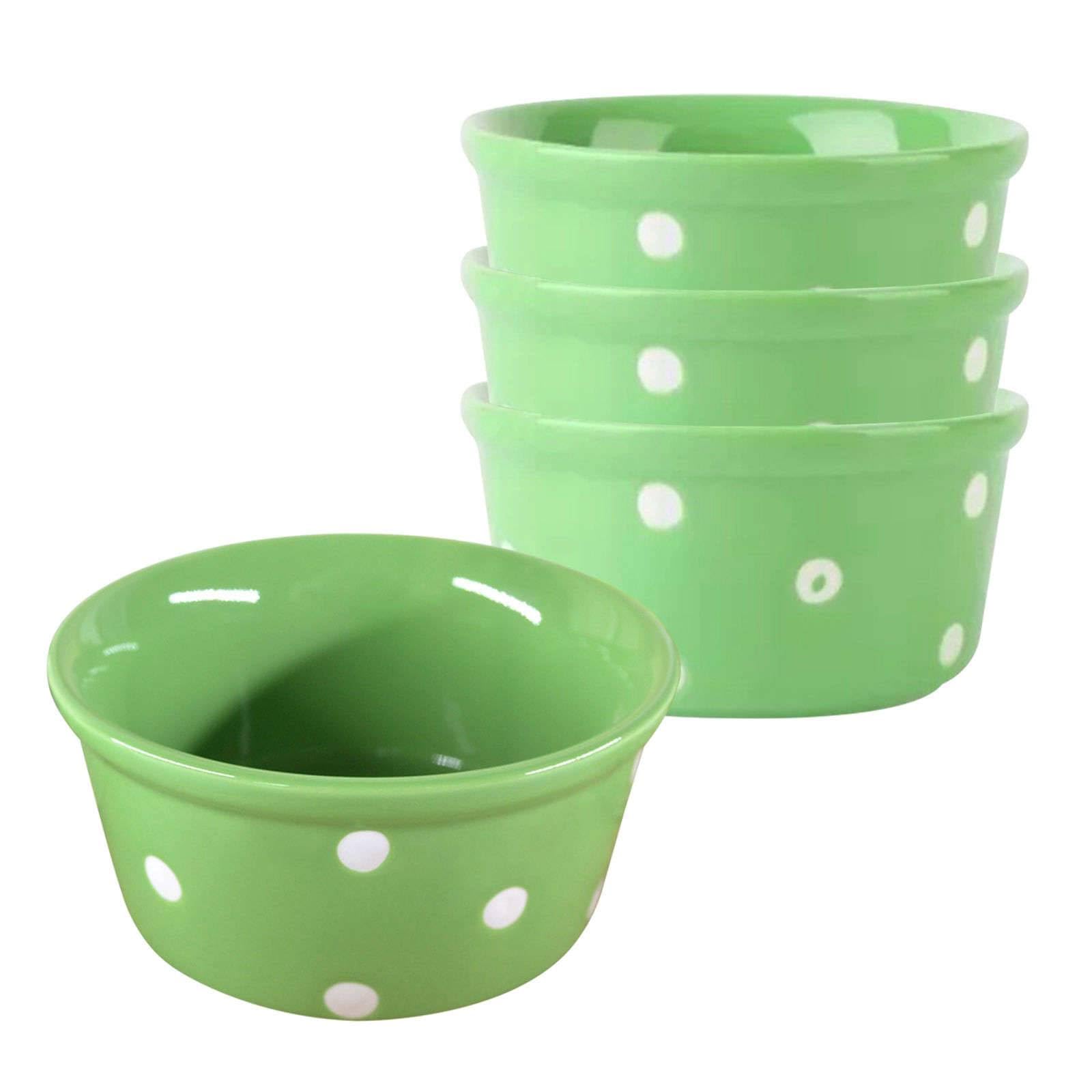 Juego de 4 ramequines verdes de 230 ml, aptos para horno, creme brulee, perfectos para freidora de aire y hornear, utensilios de cocina de cerámica duraderos