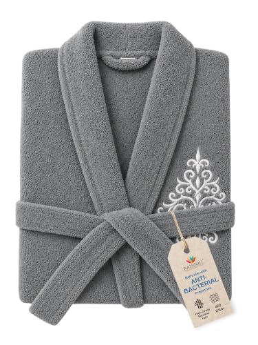 Image of RANGOLI Premium Women's Knee-Length 460 GSM Bamboo Bathrobe in Half Sleeves with 2 Pockets & Belt Closure with Ultra Soft Fabric & Skin-Friendly (Dark Grey-S) | Royal Bamboo