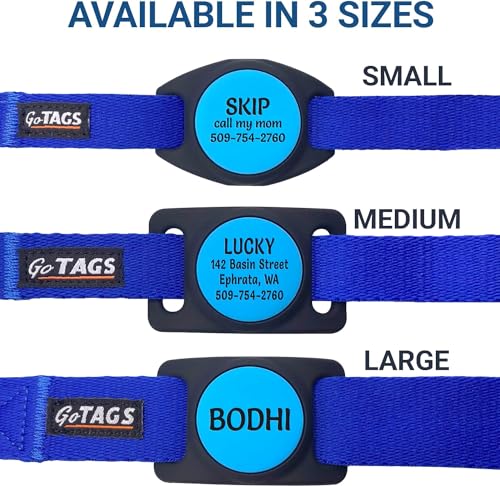 GoTags Personalized Dog Collar with Custom Engraved AirTag, Adjustable Dog Collar Pet ID Tag, Silent, No Noise Dog Tag for Large Medium or Small Dogs (Black, Medium)
