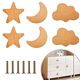Bmgop 6PCS Wooden Cabinet Knobs Star Moon Cloud Shape Wood Knobs for Nursery Room, Kids Dresser Knob