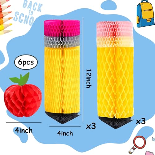 Image of 12Pcs Back to School Hanging Honeycomb, Pencil Apple Classroom Hanging Decorations (Classic)