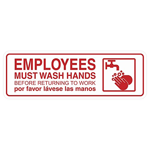 Standard Employees Must Wash Hands Door/Wall Sign - White/Red - Large