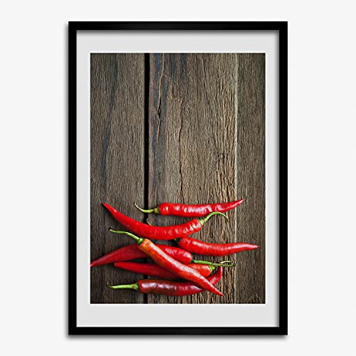 Tableau décoratif piments avec cadre MDF 50x70 cm Tulup finition bois