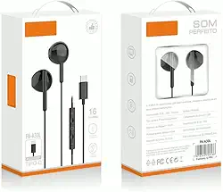 Fones De Ouvido PRETO Com Fio Tipo C Microfone Integrado Compativel iPhone 15 15 Pro 15 Pro Max 16 16 Pro Max Com Fio Fones Estéreo Compatíveis ANDROID Qualidade Premium