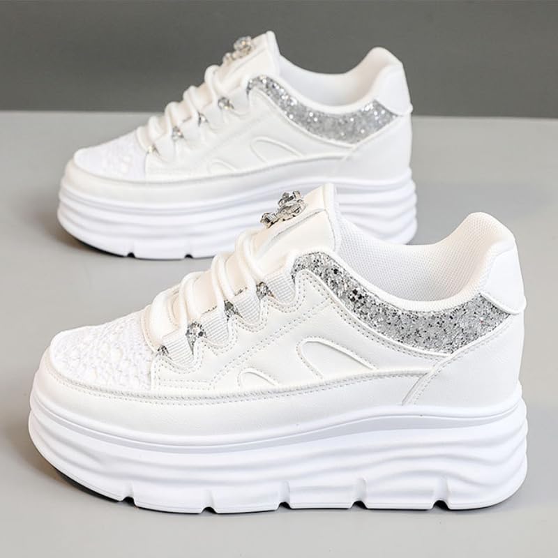 Women's Platform Sneakers Fashion Chunky Casual Walking Shoes Sparkly Rhinestone Fashion Lace Ups Trainers2