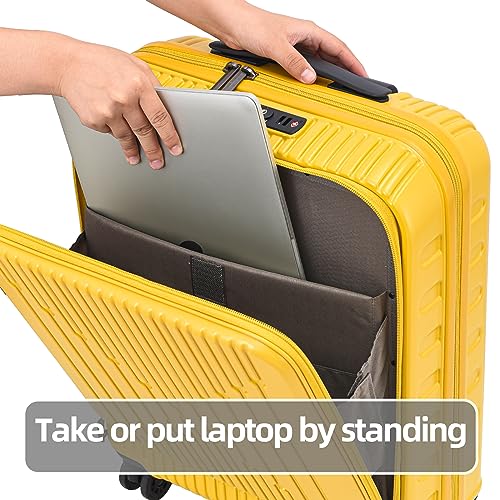 Image of Kaleenie 2 Pieces 19 /29 Luggage Sets, 19 Inch Carry On Luggage with Front Pocket & 29 Inch Side Opening Suitcase, Ligthweight ABS+PC Hardshell, TSA Lock & YKK Zipper with HINOMOTO 360 Wheels, Yellow