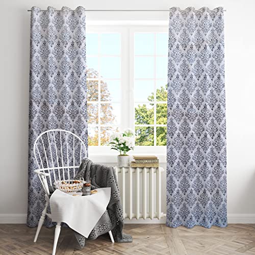 Image of HOMEMONDE 9 Feet Grey Modern Grommet Semi Sheer Curtains - Long Door Cotton Drapes Decorative for Living Room, Bedroom, Balcony Panels (Grey Ikat - 108 Inches)