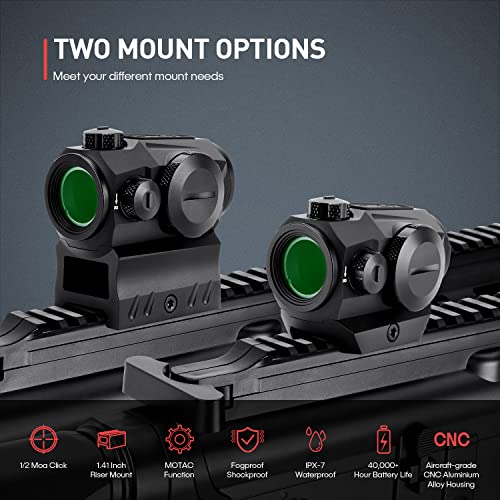 Hantoptik 1X20Mm Red Dot Scope Sight 2Moa Reflex Auto On Off Motion Awake With Absolute Co-Witness Riser 10 Brightness Levels Waterproof Shockproof Fog-Proof #TOP2