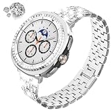 DEALELE Paski i etui kompatybilne z Samsung Galaxy Watch 8 Classic 46 mm, błyszcząca metalowa bransoletka z kryształem górskim z etui ochronnym i błyszczącym pierścieniem, zamiennik dla kobiet