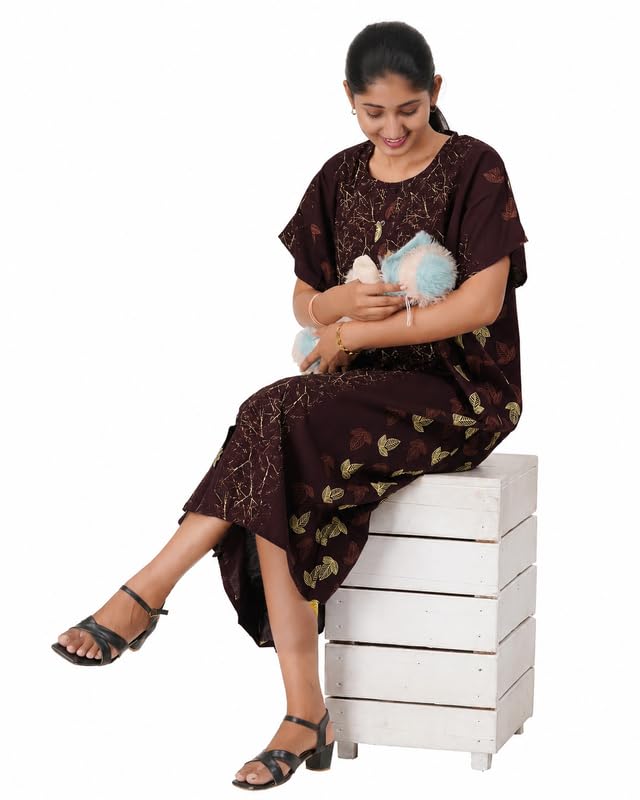 Image of MENMAII Women's [Free Size] Full Open /Front Buttoned [a Kind of Adaptive Clothing] Multipurpose Nighty for Maternity /Pregnancy /Elderly /Patient /Feeding /Hospital Purpose Nighty
