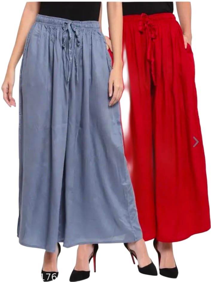 Image of Women's Jumbo Combo Palazzo | Extra Wide Leg Flared Ethnic Trousers | Pack of High Waist Relaxed Fit Palazzos for Women | Stylish Plain Solid Color Bottom Wear for Kurti & Tops | Jumbo Value Pack