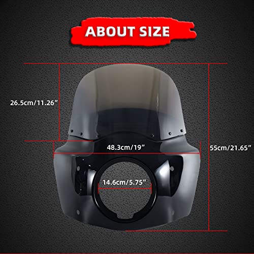 Image of FATECIM Motorcycle 5.75 inch Headlight Fairing with 11 inch Smoke Windshield Windscreen & 48-58mm Mounting Kit Headlight Extension Block For Harley 2018 2019 2020 2021 2022 Softail FXBB Street Bob