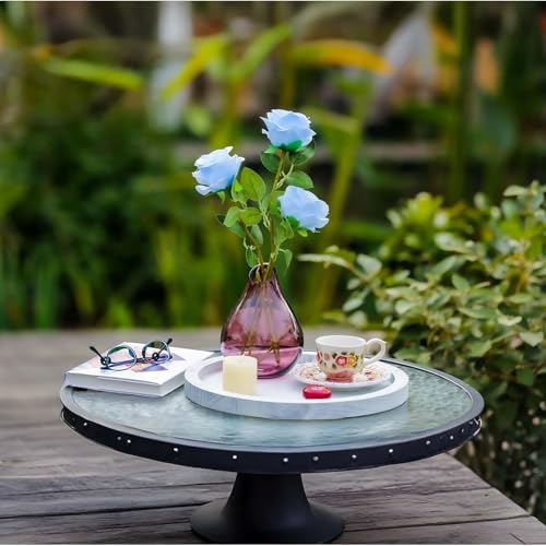 Image of WOOYNEX Round Decorative Tray Serving Trays for Food and Drinks Rustic Wooden Coffee Table Trays Home Decor Farmhouse Centerpiece One Set of Ottoman Kitchen countertops (White)