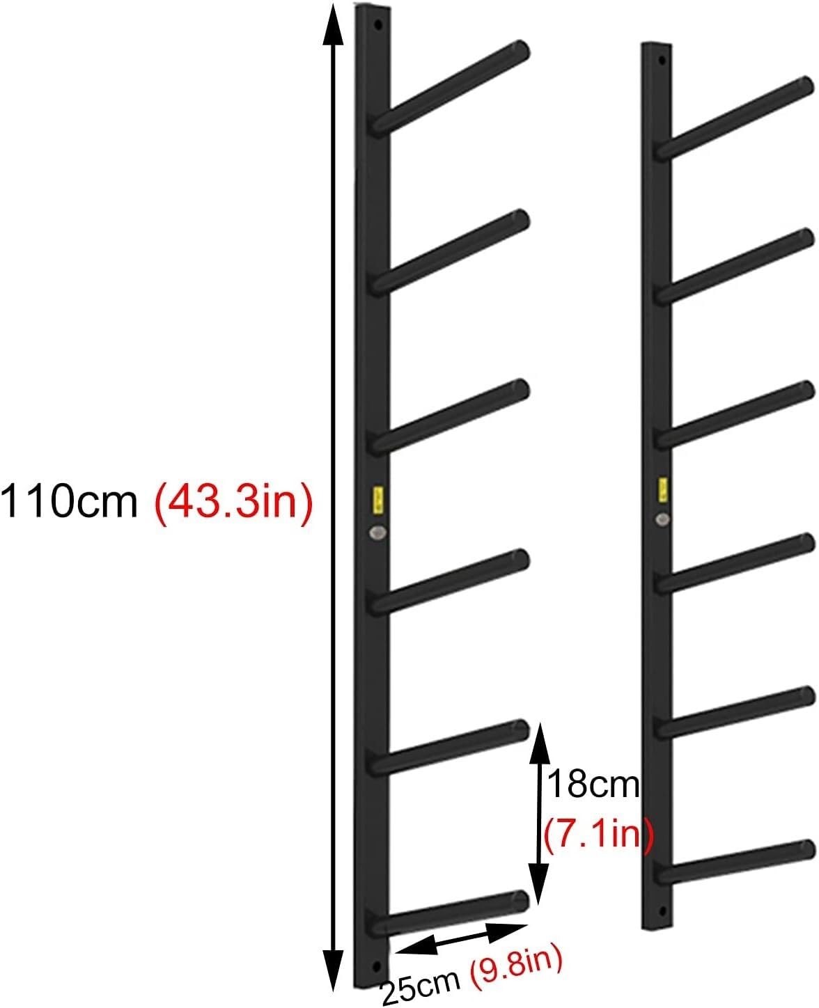Estante para esterillas de Yoga, Soporte Negro de 2/4/6/8 Niveles, Ideal para gimnasios, Estudios, escuelas y hogares. Estante Colgante (110 cm (43,3 Pulgadas)).