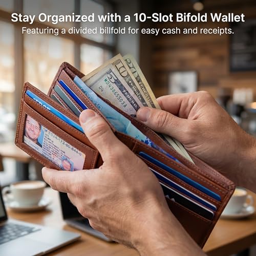 Image of ID Stronghold Extra Capacity Bifold Wallet for Men - RFID Blocking Genuine Leather Wallet (Antiqued Brown)