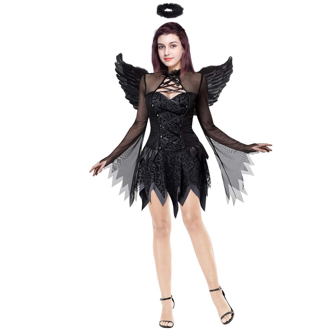 VeMee Fallen Angel Costume Women Deluxe, Dark Angel Costume Halloween, Black Angel Costume, Angel Halloween Costume