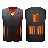 BonneChance Heated Vest for Women/Men Heated Jackets Unisex Electric Warm Vest Powered by USB Port, 5 Heating Pads at Abdomen Back & Waist, 3-Gear Temp, Two Pockets, Powerbank Not Included (S)