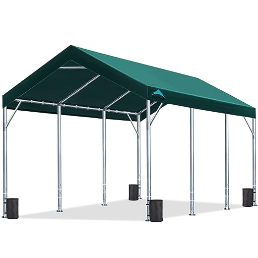 ADVANCE OUTDOOR 12x20 ft Heavy Duty Carport Potable Car Canopy Garage Party Tent Boat Shelter, Adjustable Height from 9.5 ft to 11 ft, Green