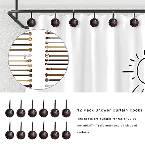 Shower Curtain Hooks, Oil Rubbed Bronze Shower Hooks Rings, Rust Resistant Shower Hooks For Curtain, Decorative Shower Curtain Hooks For Bathroom Shower Rod, Set Of 12 #TOP1