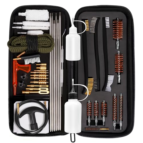 ToopMount Kit de Nettoyage Universel pour la Plupart des Armes de Poing, Fusils de Chasse, Kit d'Outils de Nettoyage 45 en 1 avec Bouteilles, Corde de Nettoyage et Étui à Fermeture Éclair