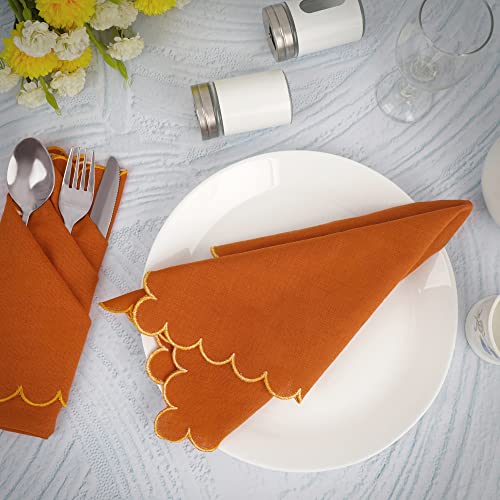 Image of FINGERCRAFT Scallop Edge Cloth Napkins | Set of 6 | 20x20 Inches | 100% Cotton | Table Napkins for Any Occasion | Washable, Perfect for Parties and Everyday Use (Rust Flax, Set of 6)