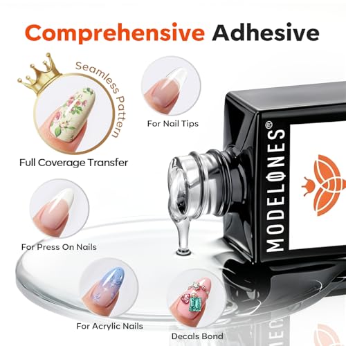 Image of modelones Nail Foil Glue, 15ml Foil Transfer Clear X Gel Polish Strong Adhesive for Tips Press Ons Decals Stickers Nail Art LED Cured Soak Off DIY Salon Manicure Gift
