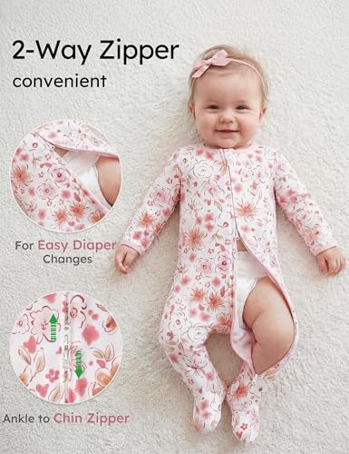 Image of Yoofoss Baby Pajamas 100% Organic Cotton Baby Sleepers for Newborn 0-3 3-6 6-9 Months Boys Girl Clothes 3pcs Footed PJs