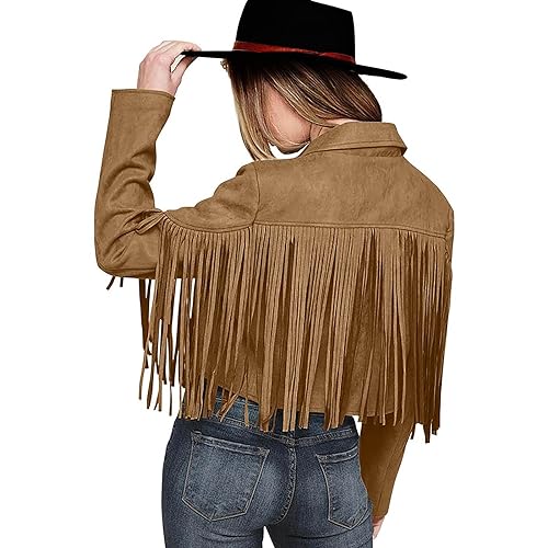 Chemises occidentales pour femme en daim à franges style vintage chic des années 70