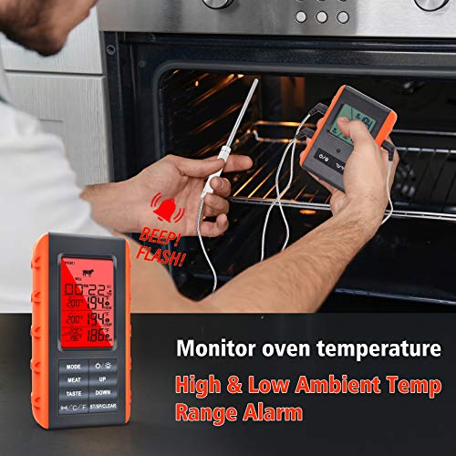 Wireless Meat Thermometer For Grilling Smoking - Kitchen Food Cooking Candy Thermometer With 3 Probes - Monitor Ambient Temperature Inside The Grill Smoker Bbq Oven Thermometer, 490Ft,Digital #TOP3
