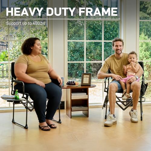 EVER ADVANCED Camping Directors' Chair with Side Table, Portable Folding with Compact Size, Breathable & Quick Dry Design Heavy Duty Lawn Chair with Pocket, 400lbs, Textilene Mesh, Black by EVER ADVANCED - Used condition - Image 4