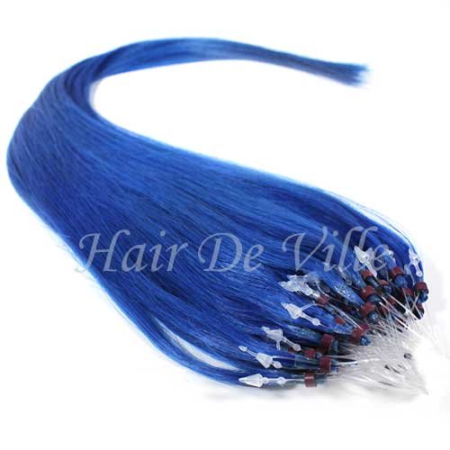 25 Strands 22" Long Easy Micro Loop Ring Beads I Tip 100% Human Hair Extensions1g Each (# Blue)
