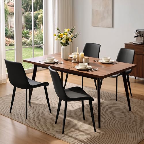 Image of Black Dining Chairs Set of 4, PU Leather Dining Room Chairs, Upholstered Kitchen Chairs with Ergonomic Backrest & Sturdy Metal Legs, Perfect for Dining Room, Living Room, Black