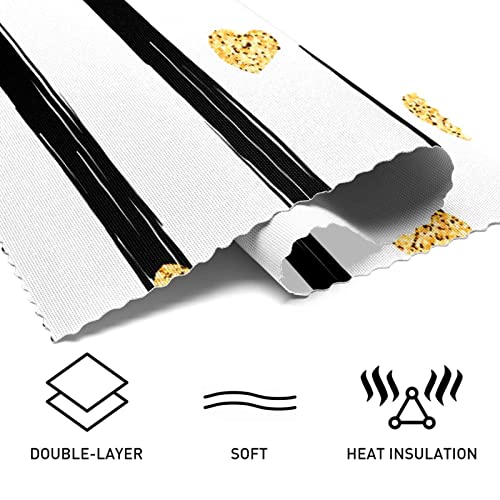 Placemats Set Of 4, Dining Table Placemat, Washable Place Mats, Heart Black And White Stripes Modern #TOP4