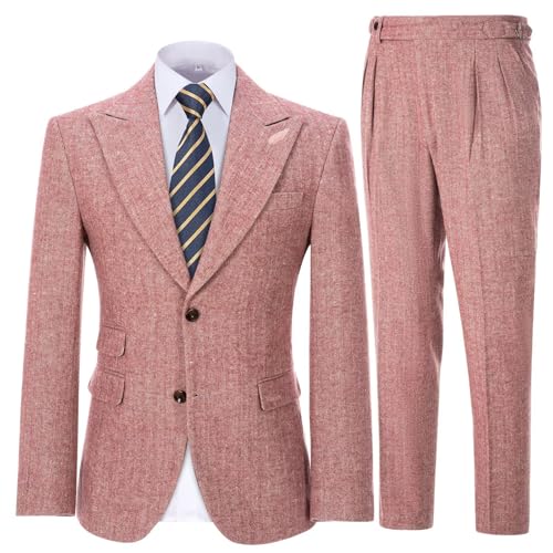 Mens Suits 2 Piece Herringbone Tweed Suit for Men Slim Fit Suit Set Formal Wedding Prom Tuxedos Business Tweed Suit