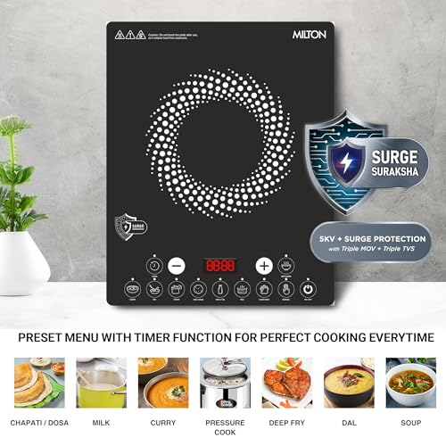 Image of Milton Elio 21.0 Portable Induction Cooktop | LED Display Panel, 5KV Surge Protection I Timer & Preset Menu Functions | 2100 W Push Button| Fast Cooking | 3-Year Warranty on Coil