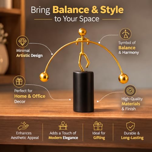 Image of CraftVatika Office Desk Decorative Showpiece Items Table Decoration Items, Home Decor Items for Living Room, Balancing Gadget for Stress Relief & Focus, Perpetual Motion Metal Pole Balancing Man Gift