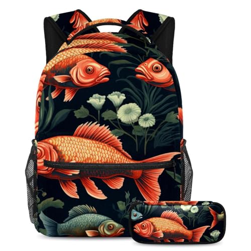 Sac à dos poissons colorés grand sac scolaire 2 pièces pour classeur A4