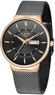 LIGE Herren Uhren Ultra Dünne Wasserdicht Schwarze Minimalistische Quartz mit Datumsanzeige
