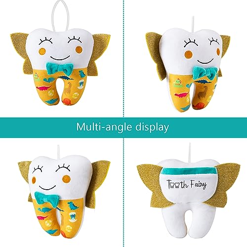 free-space Tooth Fairy Doll Embroidery with Pocket Shiny Wings Crystal Velvet Tooth Fairy Keepsake Boys Girls Gifts (Yellow) - Image 3