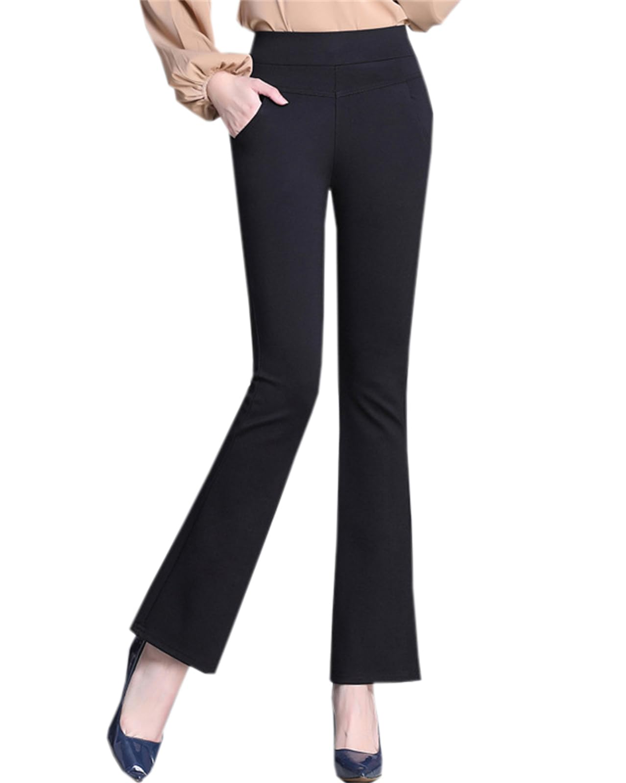 Betusline Womens Bootcut Dress Pants High Waisted Stretchy Pull On Casual Work Pants