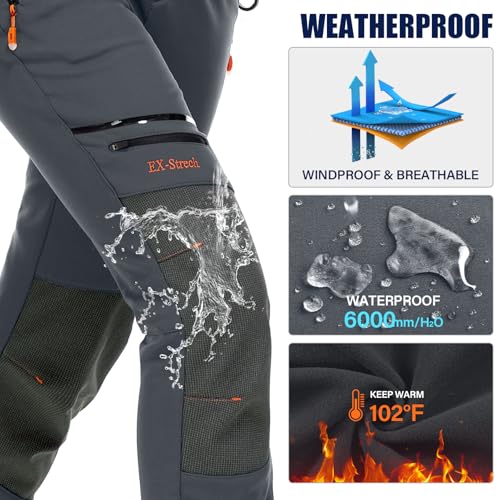 mosingle Waterproof Hiking Trousers Womens, Snow Ski Fleece Lined Walking Outdoor Fishing Insulated Soft Shell Winter Warm Pants #6081-Grey-16 - Image 4