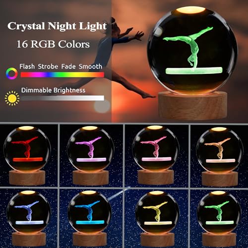 Image of Gymnastics Night Light, Gymnastics Gifts for Girl, Gymnastics 3D (3.15 in) Crystal Ball Night Light with Remote Upgraded Lamps with 16 Color for Birthday Xmas Cool Room Decor for Boys Girls